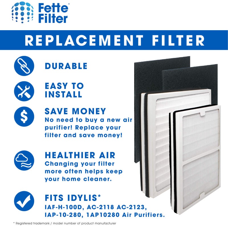 Fette Filter True Hepa Air Purifier Filter Set Compatible with Idylis Air Purifier Filter Type C+D. Contains 1 Idylis C + 1 Idylis D. Includes 2 Carbon Prefilter. For Air Purifer Model IAP10280 - Image 4